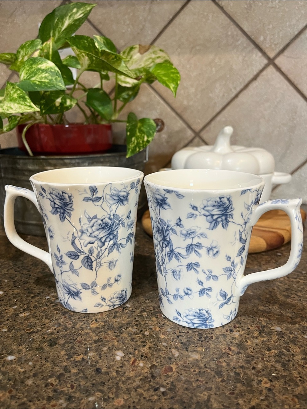 Blue Rose Gracie Bone China Mugs, Set of 2